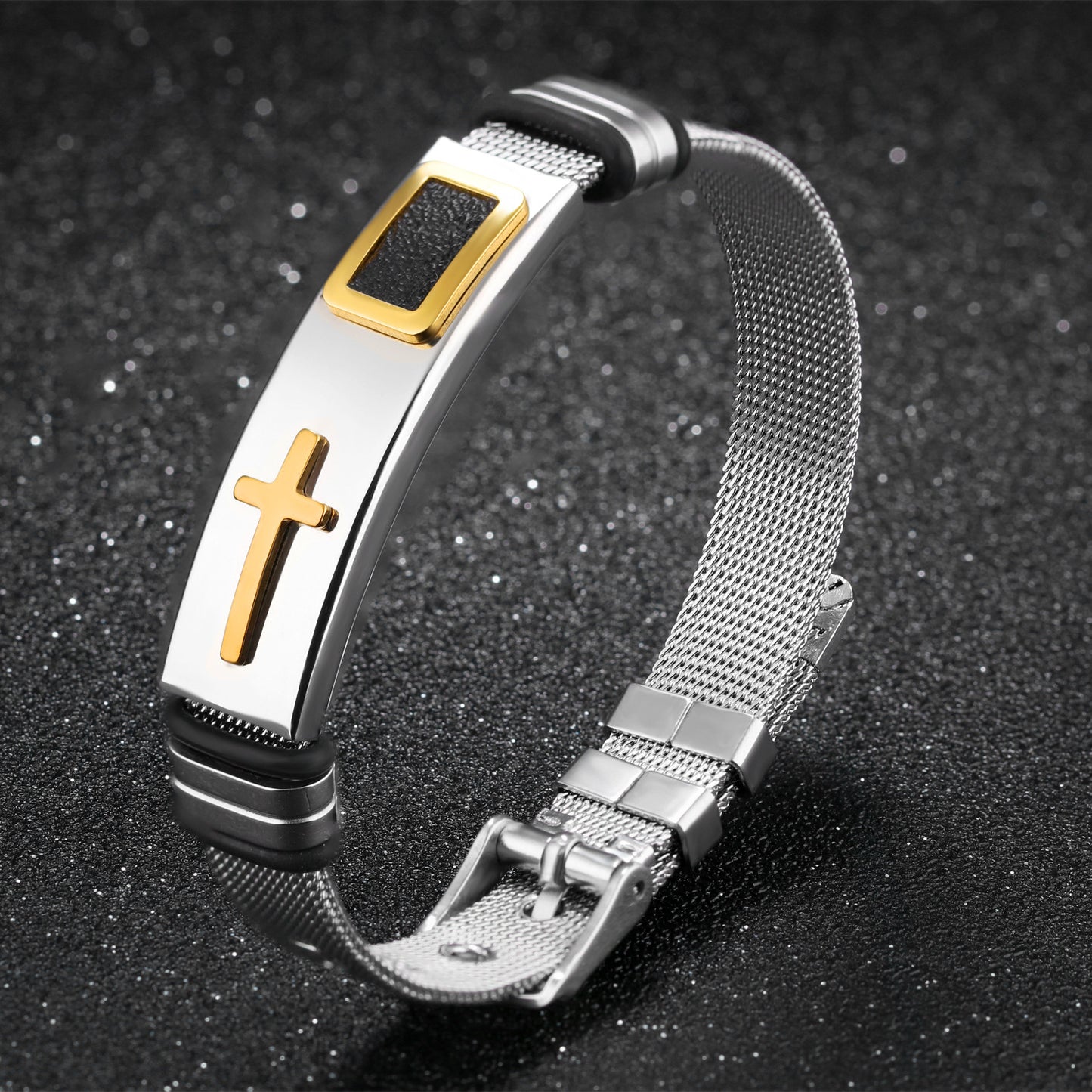 Pulsera de Cruz de Acero de Titanio para Hombres