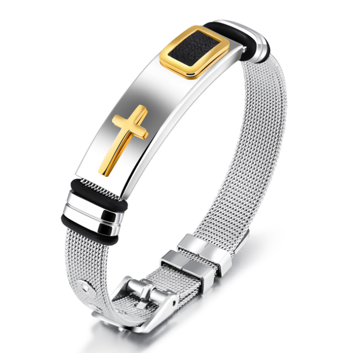 Pulsera de Cruz de Acero de Titanio para Hombres