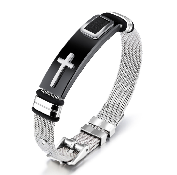 Pulsera de Cruz de Acero de Titanio para Hombres
