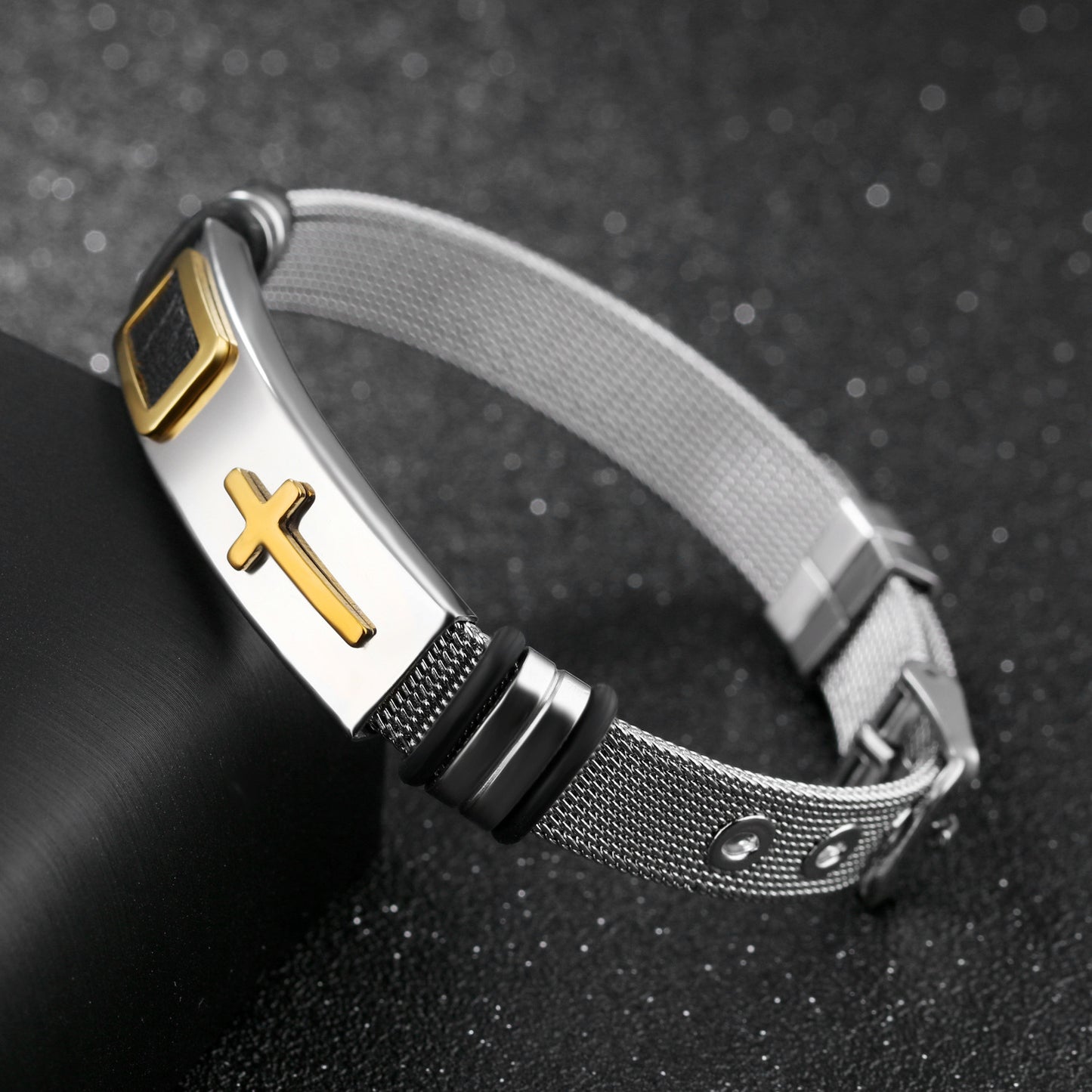 Pulsera de Cruz de Acero de Titanio para Hombres