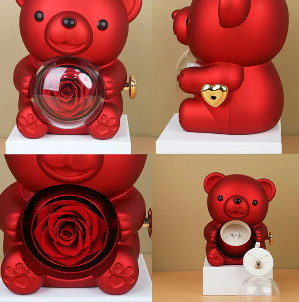 Gift box with rotating bear and box of roses 