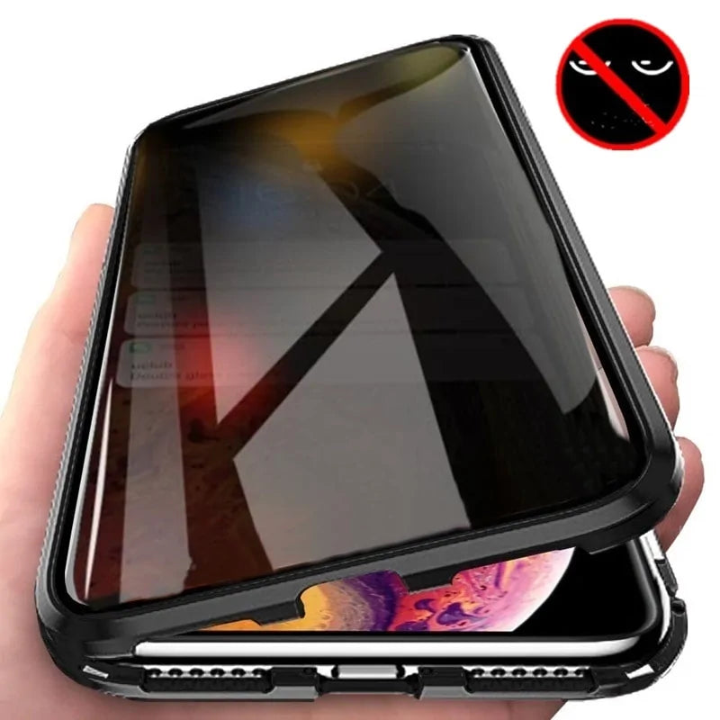 Double-sided magnetic metal tempered glass phone case