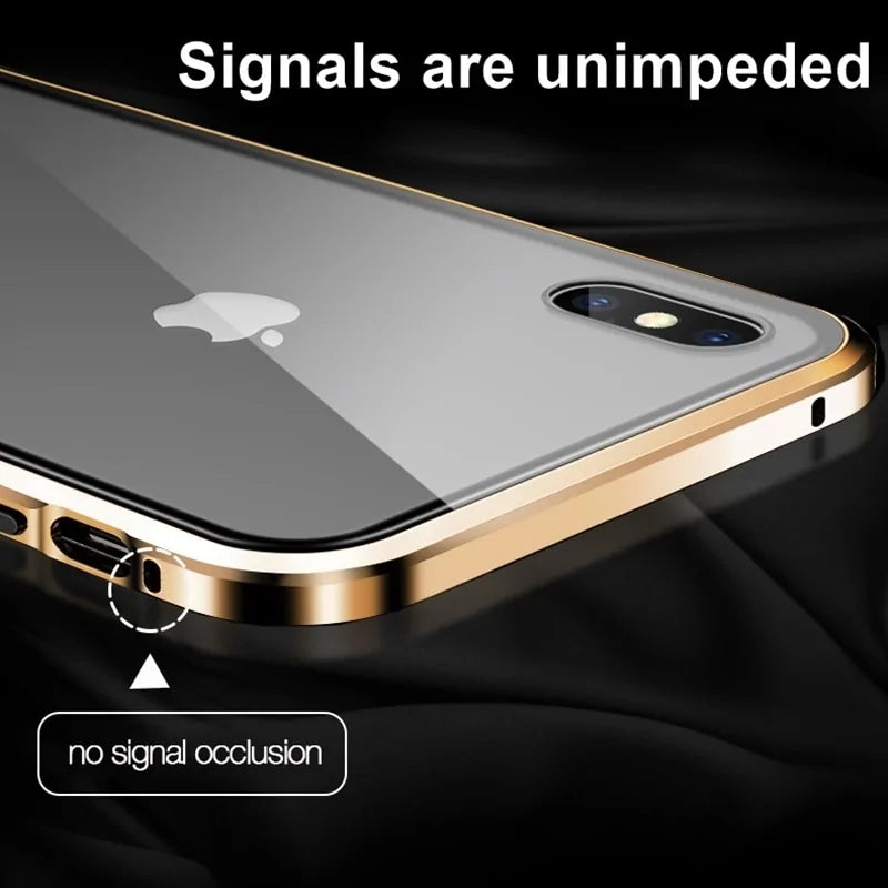 Double-sided magnetic metal tempered glass phone case
