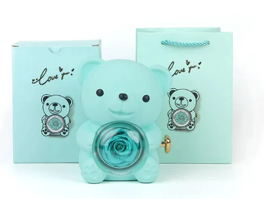 Gift box with rotating bear and box of roses 