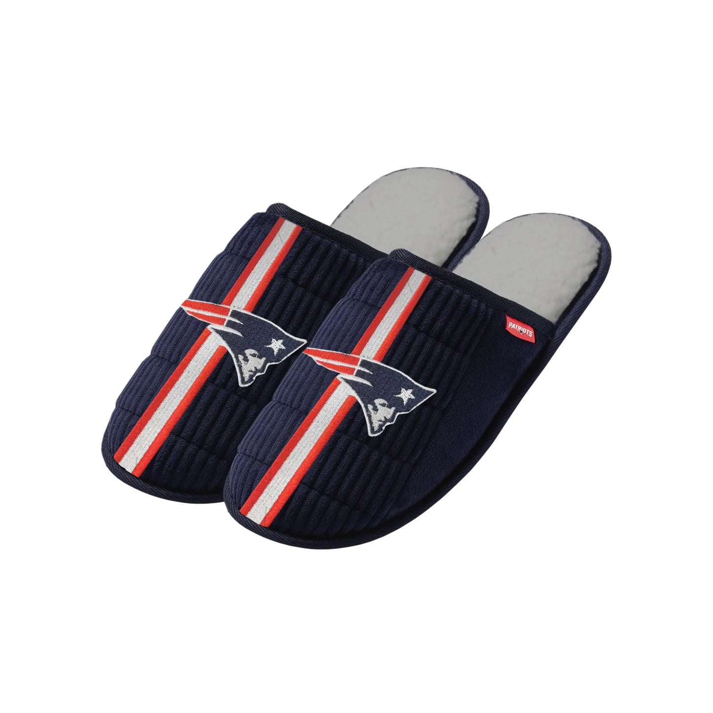 FOCO NFL Pantuflas de Hombre con Licencia Oficial Logo Principal en Color del Equipo de Fútbol Sherpa Slide - New England Patriots - Azul Marino - (Mediano 9-10)