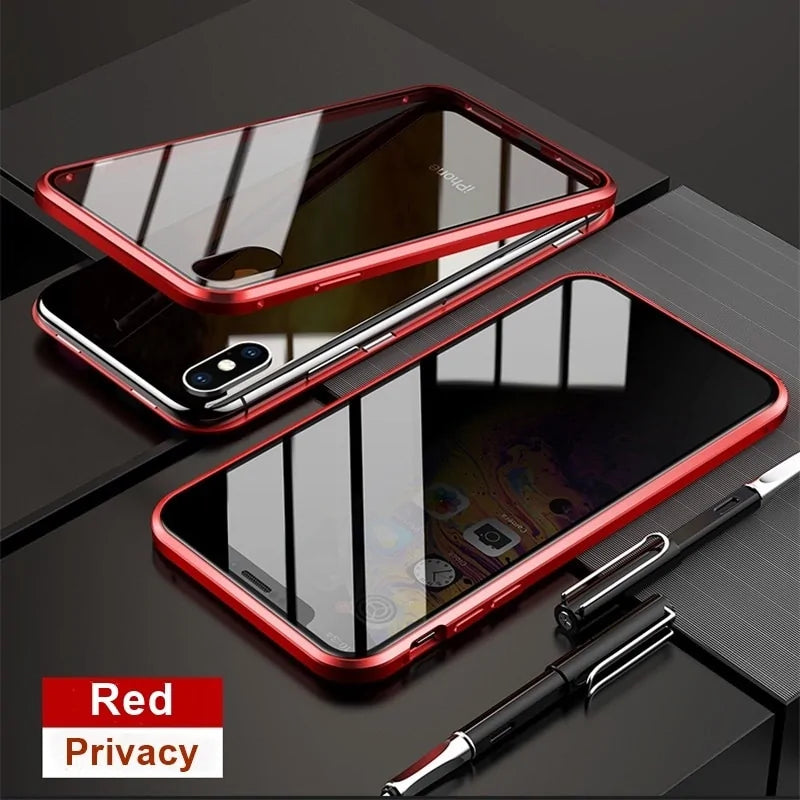 Double-sided magnetic metal tempered glass phone case