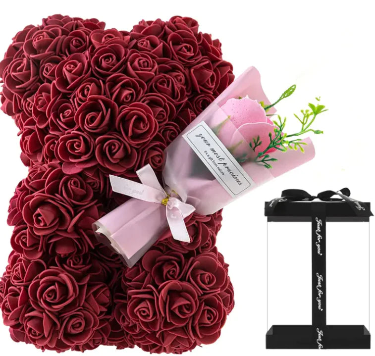 ❤️🌹🐻Oso de rosas con flores frescas preservadas🌹🐻❤️