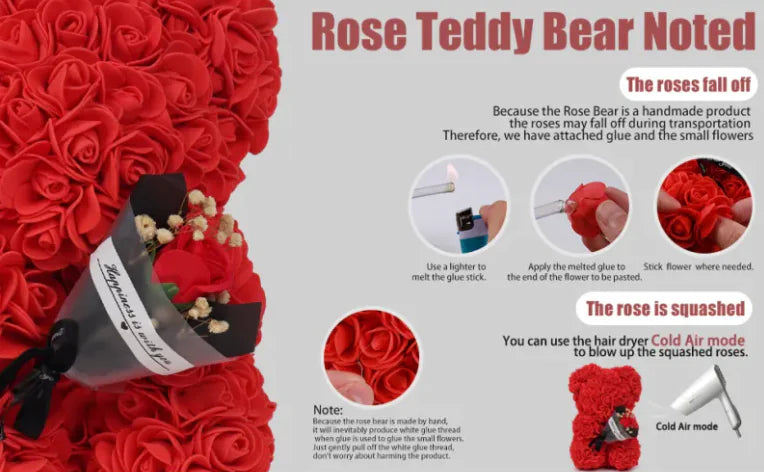 ❤️🌹🐻Oso de rosas con flores frescas preservadas🌹🐻❤️